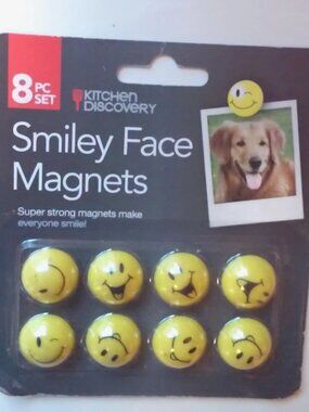 Smiley Face Magnets 8 Total 3/4" Across New In Unopened Package